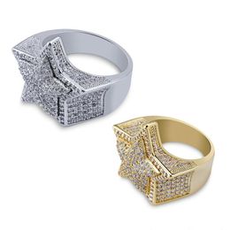 -Homens hiphop Anéis Designer hip hop Jóias mens Pentagrama anel de amor de Luxo diamante zircão anéis de prata de ouro anel de casamento Homem