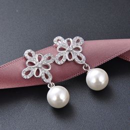 Very Beautiful Fashion Classic Designer Diamond Zircon Flower Elegant Pearl Pendant S Sterling Sier Stud Earrings for Woman