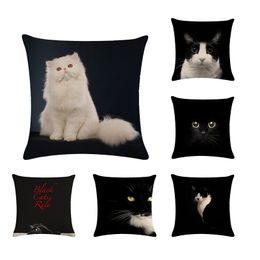 45 45cm Chat Noir Et Chat Blanc Couverture De Coussin Carrée Housse De Coussin Canapé Adapté à La Décoration De La Maison