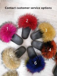 Designer Flip Flops, European And American Fox Fur Flat Bottom Fur Wear Home Slippers