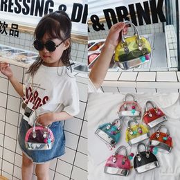 7Colors Kids Transparent Shoulder Bag Candy Color PVC Handbags Fashion Baby Girls Mini Priness Purses Snacks PU Coin Bags GGA3543