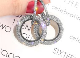 925 new style of silver needle fashionable belt diamond earring female set diamond geometry circle ear nail Europe and America simple earrin