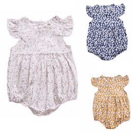 Baby Girl Clothes Floral Infant Rompers Flying Sleeve Newborn Jumpsuits Cotton Toddler Outfits Summer Baby Clothing 3 Colours DW4116