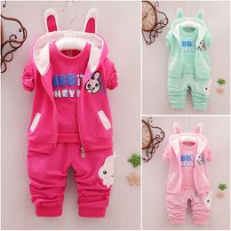 3PCS Toddler Kids Baby Girls Outfits Cute Rabbit Coat T-shirt Pants Toddler Set Kids Clothes Childrens Clothing 0-4Y