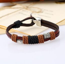 Vintage Beads Bracelet Handmade Woven Elegant Brown Leather Bracelets & Bangles For Women Men Jewellery Fashion Accessory