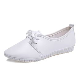 White Nurse Shoes Lace-up Flats Casual Hospital Medical Shoes Woman Comfortable Pointed Toe Ladies Flat Shoes XKD1134