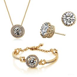 Fashion Austrian Crystal Pendant Necklace Earrings Bracelet Women's Shining Beads Bridal Wedding Jewellery Set TO273