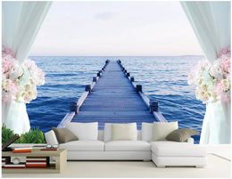 3d photo wallpaper High-end custom mural Silk wall sticker Modern port pier wooden bridge long bridge decorative painting sofa background