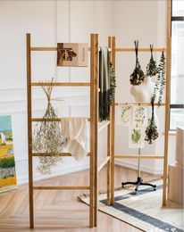 Towel rack Solid wood screen ladder frame Room Dividers ash wooden log flower storage shelf decorative coat and hat racks