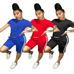 Womens Summer Outfits Two Piece Set Tracksuit Sportswear T-shirt + Shorts Sportsuit Short Sleeve New Hot Selling Women Clothes klw3559