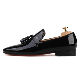 blue and Black Patent Leather men tassel shoes Fashion Dress Party and Wedding men loafers plus size Men's casual shoes