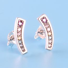 Womens Authentic 925 Sterling Silver Colour CZ Diamond Earring Original Gift box for Pandora Rainbow Stud Earring Free shipping