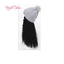 Knitted wool cap wigs 8 colors Adjustable Women Hats Wavy Hair With Black Cap All-in-one Female Baseball Cap hat