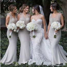 Simple Cheap Mermaid Bridemaids Dresses Sheer V-Neck Sweetheart Maid Of Honor Long Robe De Wedding Guest Dress Prom Party Gowns Customized