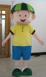 2019 High quality a little boy mascot costume with yellow shirt and blue pants for adult to wear
