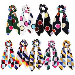 Women Girl Elastic Hairbands Scrunchie Streamer Accessories Scrunchies Geometry Bubble Ring Ribbon Turban Horsetail Hair Ties 50pcs F416B