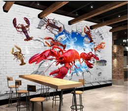 modern wallpaper for living room Red crayfish broken wall barbecue shop restaurant tooling background wall