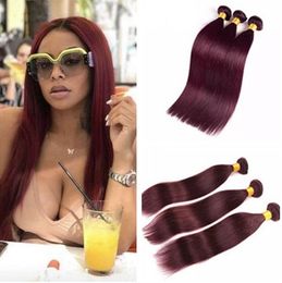 Burgundy Straight Hair Brazilian Human Hair Weaves 99j Weft