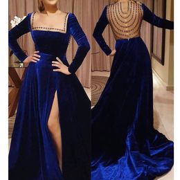 2020 New Long Sleeve Muslim Women Formal Prom Dresses Party Gown New Long Elegant Evening Gown beaded velvet Dress