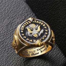 Newest Officers United States USA Army Ring Brass Material Gold This we'll defend Military Rings Men's Jewellery With Black Enamel