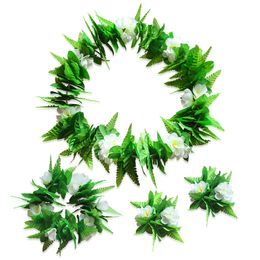 2019 Hawaiian Green Leaves Flowers Leis Beach Luau Party Garland Necklace Artificial Silk Necklace Flowers Wreaths Holiday Decorative Flower