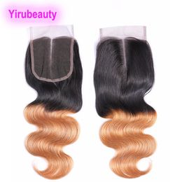 Peruvian Human Hair 4X4 Lace Closure 1B/613 1B/27 613# Blonde Virgin Hair Body Wave Straigt Closures