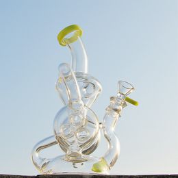 9 Inch Colourful Slitted Donut Perc Glass Bong Double Recycler Glass Bongs Tonus Oil Dab Rigs showerhead Percolater Water Pipes 14MM Join