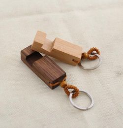 Wood Keychain Holder Rectangle Wooden Keyring home Cell Phone Stand Base Gift Key Chain 2styles