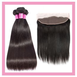 Peruvian Virgin Hair Products Natural Color Silky Straight Bundles With 13X4 Lace Frontal With Baby Hair Wefts With 13 By 4 Frontal Straight