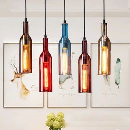 Wine Bottle chandelier lamp E27 Glass Vintage pendant light for Cafe Bar saloon restaurant home Christmas decor led light