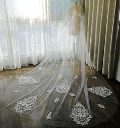 One Layer Cathedral Wedding Veils Lace Appliqued 2.5M Long Bridal Veil Tulle With Comb For Women Hair Accessories