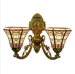 Double Heads Tiffany Baroque Vintage Stained Glass Iron Mermaid Wall Lamp Indoor Lighting Bedside Lamps Wall Lights For Home Deco E27