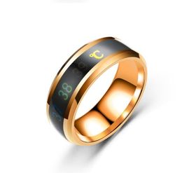 Partihandel rostfritt stål ringar mode bröllop smycken intelligent termometer ring vuxna smycken temperatur mätning av par ringar