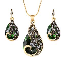 Drop shape European and American style vintage wholesale custom necklace and earrings set diamond Jewellery set