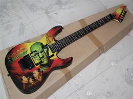 Hot sale! Floyd Rose KARLOFF TheMUMMY Electric Guitar with Skull Head Inlay,Black Hardwares,Offer Customised