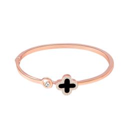 Rose Gold Silver Four-leaf Clover Bracelets Couple Bangles Women Accessories Jewellery DIY Crystal Bracelet