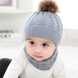 Baby Beanies Cap Set Baby Kid Solid Colour Plush Ball Baby Girls Hat And Scarf Set Winter Warm Caps For Boys Newborn Hat