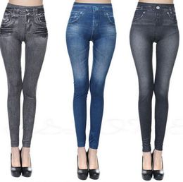women Imitation Jean Skinny Jeggings Fashion Classic Stretchy Slim Leggings Skinny Pants Plus Size Bottoms Trousers KKA7878