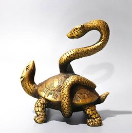 Relic Feng Shui Brass Basalt Decoration Snake Turtle Quartet God Beast Basalt Turtle God Beast Crafts Home Furnishing