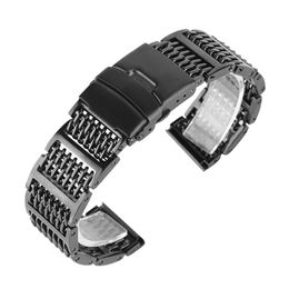 Watch Accessories 20/22/24mm Black/Silver Solid Mesh Stainless Steel Watches Band Replacement Strap Polished Bracelet Straighe Ends