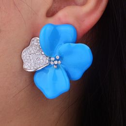 Godki 40mm Begonia Flowers Design Fashion Popular Luxury Iregular Geometry Earring Full Cubic Zirconia Pave Earring J190718