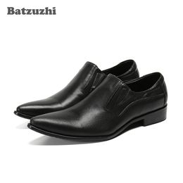 Batzuzhi Italy Type Men's Shoes Pointed Toe Black Genuine Leather Dress Shoes Men Business Flats Zapatos Hombre, Big Size US12