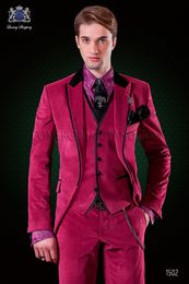 Handsome One Button Groomsmen Peak Lapel Groom Tuxedos Men Suits Wedding/Prom/Dinner Best Man Blazer(Jacket+Pants+Tie+Vest) A389