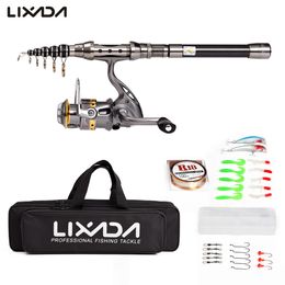 Lixada Telescopic Fishing Rod Reel Combo Full Kit Fishing Rod Gear +Spinning Reel+ Lures Hooks with Bag for vara de pesca