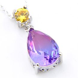 12 piece/lot Exquisite Jewelry Pendants Bi colored Tourmaline Gems 925 sterling silver Necklaces Water Drop For Lady Cz Zircon Pendants