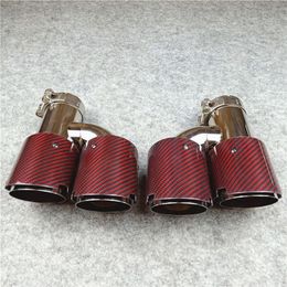 One Pair IN 63MM OUT 89MM H Style Exhausts System Tips, Red Carbon Fibre Exhaust Tail Dual End Pipe