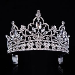 Hot Sier Crystal Large Queen Pageant Crown Noble Rhinestone Diadem Tiaras for Princess Headbands Wedding Hair Accessoriest-029 CJ191226