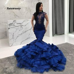 Mermaid Prom Dresses Formal Evening Dress Vestidos De Fiesta 3D Appliques Satin Fit & Flare