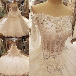 Elegante Brautkleider mit Schößchen, Ballkleid, schulterfrei, lange Ärmel, Brautkleider mit Schleppe