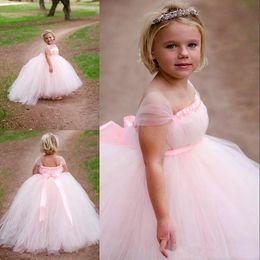 Cute Flower Girls Dresses Square Short Capped Sleeves Pageant Gowns Back Zipper Custom Made Birthday Gown First Communion Dress 188